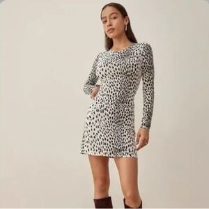 Reformation Kenmare Long Sleeve White + Black Cheetah Dress